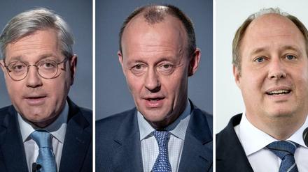 Die CDU-Politiker Norbert Röttgen, Friedrich Merz und Helge Braun konkurrieren um den CDU-Parteivorsitz. (Archivbild, 13.11.2021)