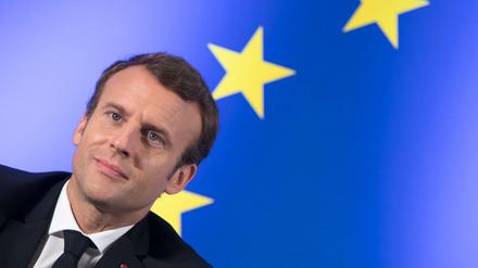 Frankreichs Staatspräsident Emmanuel Macron spricht vor dem Europa-Parlament in Straßburg. 