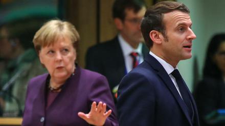 Emmanuel Macron, Präsident von Frankreich, und die deutsche Bundeskanzlerin Angela Merkel beim EU-Gipfel 