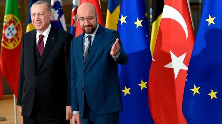 Wegweisend? EU-Ratspräsident Charles Michel (r.) und der türkische Staatschef Recep Tayyip Erdogan bei ihrem Treffen am Montag in Brüssel. 