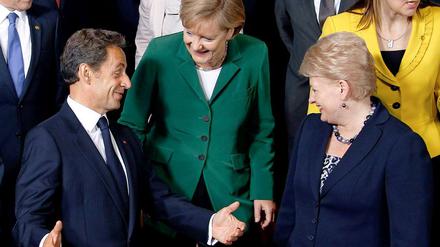 Nicolas Sarkozy, Angela Merkel und die litauische Präsidentin Dalia Grybauskaite beim EU-Gipfel.