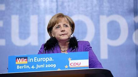 Bundeskanzlerin Angela Merkel während einer Kundgebung der CDU zum Europawahlkampf 2009.