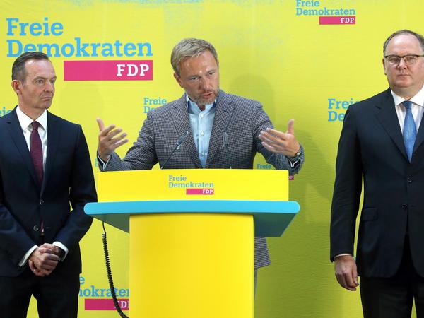 Liberales Trio: Volker Wissing (l), Christian Lindner und Harald Christ.