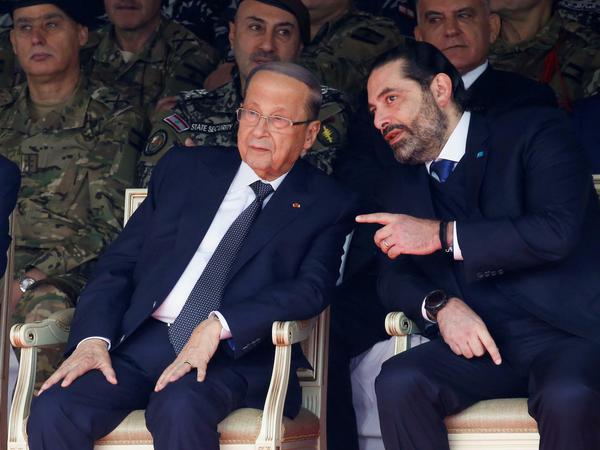 Der libanesische Präsident Michel Aoun (links) und der zurückgetretene Premierminister Saad Hariri.