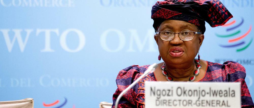 Neue Perspektiven für die Welthandelsordnung. Ngozi Okonjo-Iweala am 31. März 2021 bei einer Pressekonferenz der WTO in Genf.s