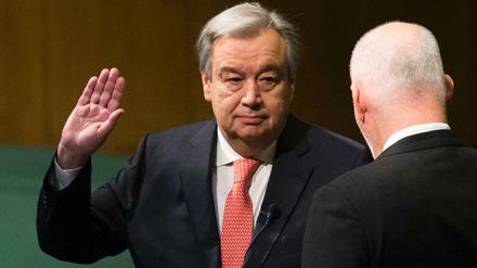 Amtseid. Seit dem 1. Januar führt António Guterres die Vereinten Nationen. 