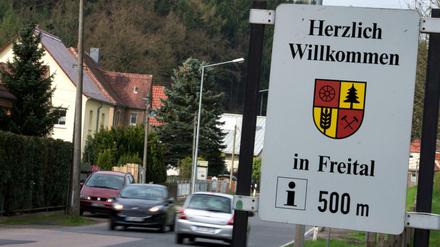 "Willkommen in Freital": Ein Schild am Ortseingang der sächsischen Kreisstadt.