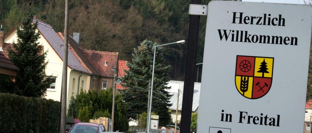 "Willkommen in Freital": Ein Schild am Ortseingang der sächsischen Kreisstadt.