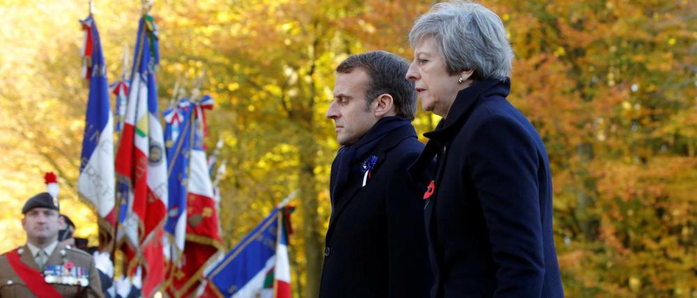 Frankreichs Präsident Macron und die britische Regierungschefin May haben gemeinsame verteidigungspolitische Ziele.