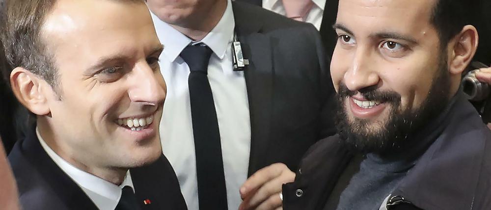 Frankreichs Präsident Emmanuel Macron (links) und sein Ex-Leibwächter Alexandre Benalla.