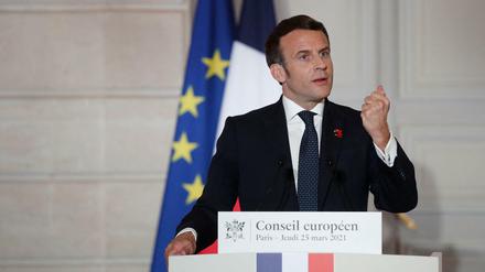 Frankreichs Staatschef Emmanuel Macron nach dem EU-Videogipfel vom Donnerstag.