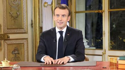 Frankreichs Präsident Emmanuel Macron bei seiner Rede am Montagabend.