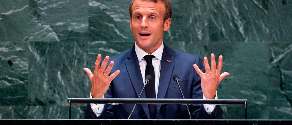 Frankreichs Präsident Emmanuel Macron redet vor den UN.