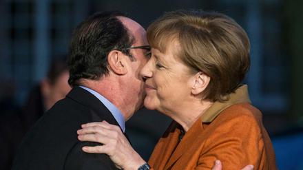 Bundeskanzlerin Angela Merkel und Frankreichs Präsident Francois Hollande bei einem Treffen in Strasbourg am 7. Februar. 