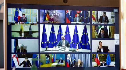 Die Staats- und Regierungschefs der EU tagten auch am Donnerstag wieder per Videokonferenz.