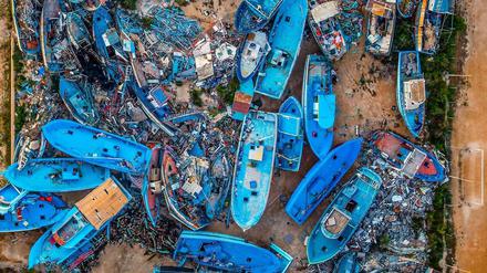 Friedhof für Flüchtlingsboote auf der Mittelmeerinsel Lampedusa.