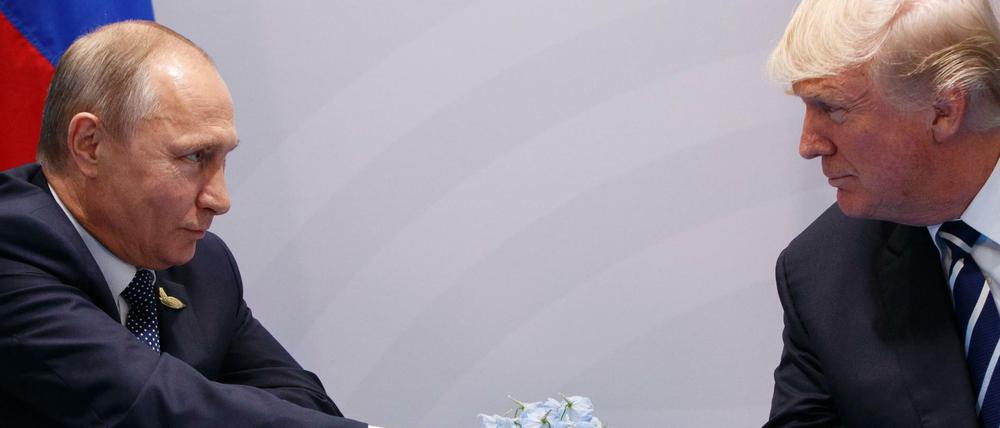US-Präsident Donald Trump (r) und der russische Präsident Wladimir Putin: Wer hat den ersten Handschlag für sich entschieden?