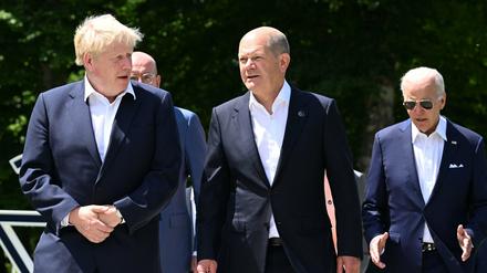 Boris Johnson, Olaf Scholz und Joe Biden (von links).