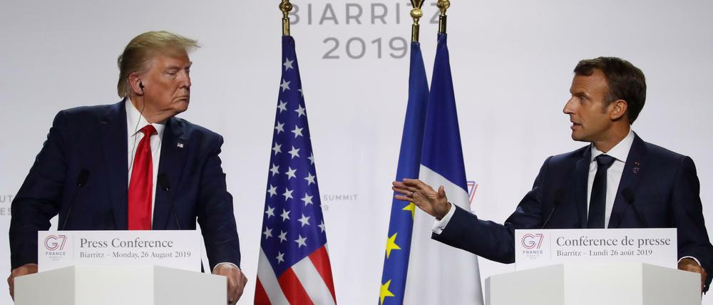 US-Präsident Donald Trump (links) und Frankreichs Präsident Emmanuel Macron bei der Abschluss-Pressekonferenz.