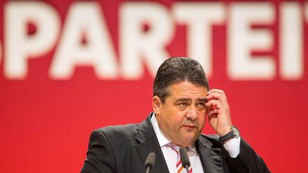 SPD-Chef Sigmar Gabriel aus dem Bundesparteitag in Leipzig