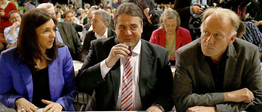 Als erster SDP-Chef hielt Sigmar Gabriel auf dem Parteitag der Grünen eine Gastrede.