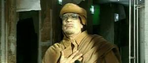 Gaddafi bei seiner Fernsehansprache am Dienstag. Bei seiner jüngsten Rede war er lediglich per Telefon zugeschaltet.