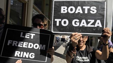 Mit Booten wollen die Aktivisten die Blockade des Gazastreifen durchbrechen.