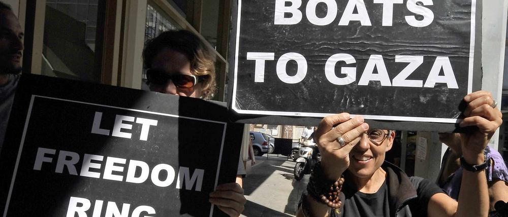 Mit Booten wollen die Aktivisten die Blockade des Gazastreifen durchbrechen.