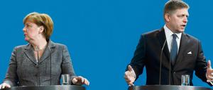 Gibt es Gemeinsamkeiten trotz unterschiedlicher Ziele in der Flüchtlingspolitik? Der slowakische Premierminister Robert Fico Mitte Juni bei einer Pressekonferenz mit Kanzlerin Angela Merkel im Kanzleramt in Berlin.