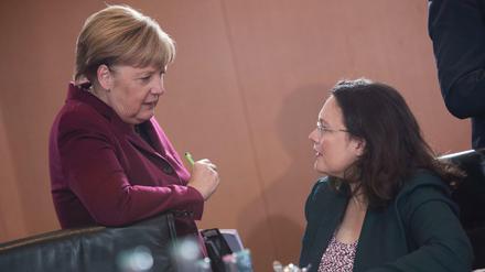 Andrea Nahles und Angela Merkel bei einem Treffen im Kanzleramt. 