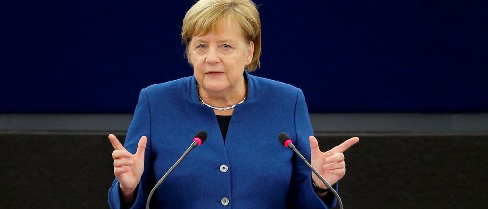Bundeskanzlerin Merkel am Dienstag bei ihrer Rede vor den EU-Abgeordneten in Straßburg.