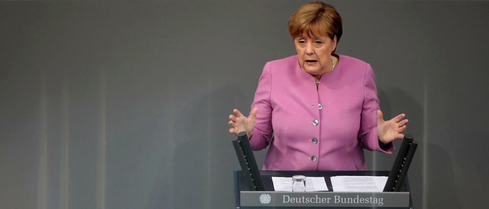 Kanzlerin Merkel bei ihrer Rede im Bundestag am Donnerstag. 