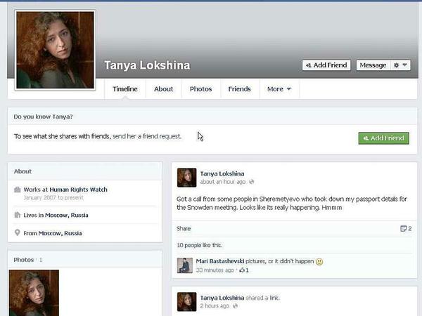 Screenshot von Tanja Lokschinas Facebook-Profil