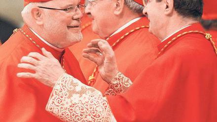 Rote Elite. In den höchsten Rang nach dem Papst stieg am Samstag auch der Münchner Erzbischof Reinhard Marx (links) auf. Er darf jetzt die Kardinalsfarbe tragen.