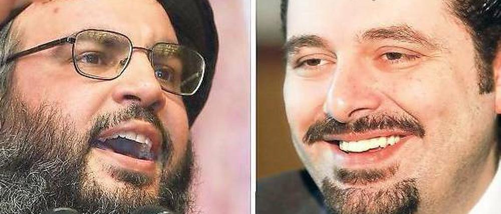 Entzweit: Ministerpräsident Hariri (r.) und Hisbollah-Anführer Nasrallah.