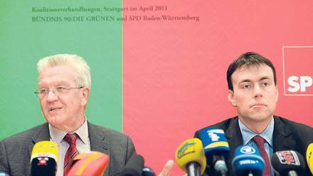 Ernüchterung: Die Begeisterung für die gemeinsame Koalition ist beim grün-roten Spitzenduo, Winfried Kretschmann (l.) und Nils Schmid, offenbar schnell abgeflaut. Auch sie streiten sich jetzt über den Neubau des Stuttgarter Hauptbahnhofs.