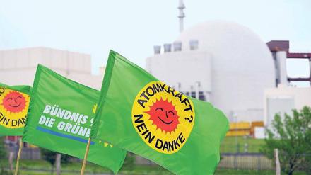 Für die Atomkraft ist das Ende absehbar, für die Proteste dagegen noch nicht. Grüne Flaggenparade vor dem Akw Brokdorf. 