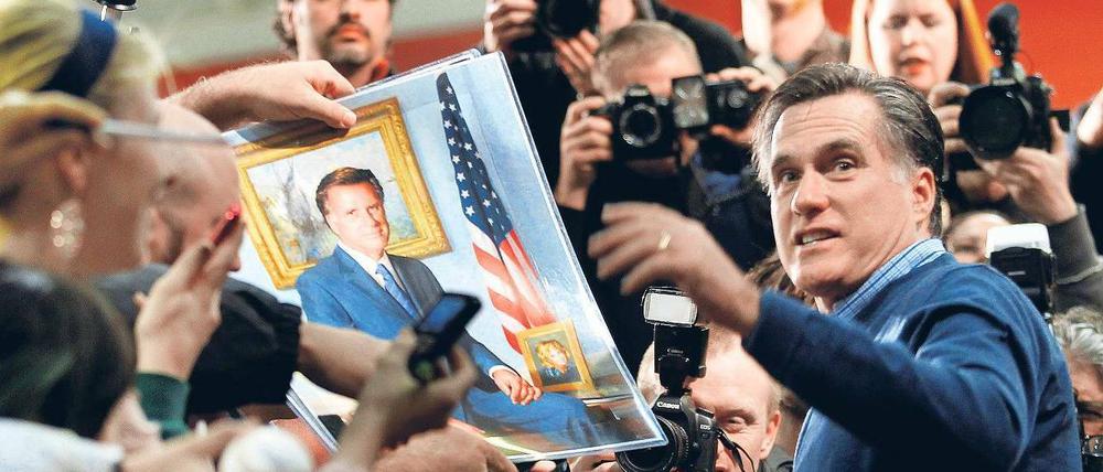 Bildlich gesprochen. Der republikanische Präsidentschaftskandidat Mitt Romney ist auch im US-Bundesstaat New Hampshire auf Siegeskurs. Foto: Brian Snyder/Reuters