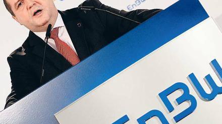 Lobbyist als Politiker. Der damalige Ministerpräsident Mappus im Dezember 2010 auf einem EnBW-Podium in Karlsruhe.Foto: dpa