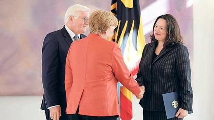 Andrea Nahles wurde am Donnerstag von Bundespräsident Steinmeier und Kanzlerin Merkel aus ihrem Regierungsamt entlassen. 
