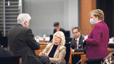 Oft im Disput: Justizministerin Lambrecht (m) und Innenminister Seehofer (l).