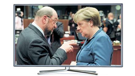 SPD-Herausforderer Martin Schulz und Kanzlerin Angela Merkel treffen sich am 3. September im Fernsehstudio.