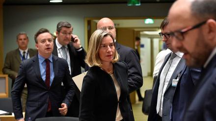 Die Außenbeauftragte der Europäischen Union, Mogherini, vor der Sitzung der EU-Außenminister.
