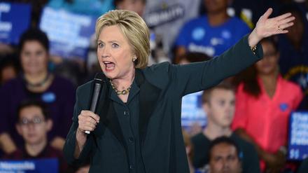 Hillary Clinton am Vorabend der Vorwahl bei einer Wahlkampfveranstaltung in Las Vegas, Nevada, USA.