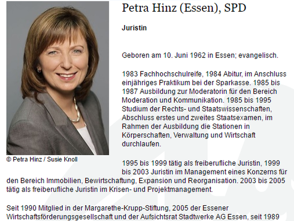 Der geschönte Lebenslauf von Petra Hinz auf der Website des Bundestags