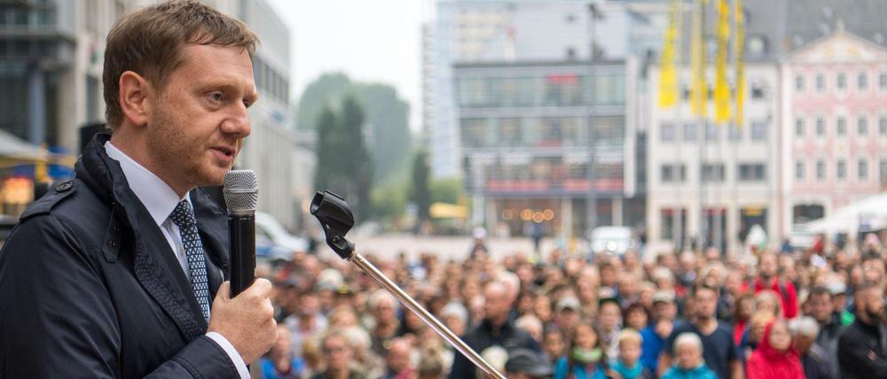 Reden und Relativieren: Sachsens Ministerpräsident Michael Kretschmer (CDU) Anfang September in Chemnitz. 