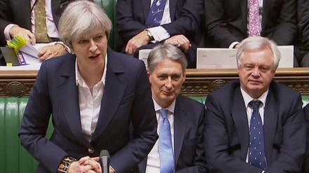 Premierministerin Theresa May, Finanzminister Philip Hammond und Brexit-Minister David Davis. 