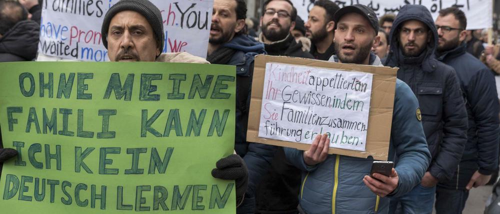 Eine Demonstration Geflüchteter für den Familiennachzug im Januar 2018 in Berlin.