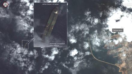 Ein Satellitenbild des iranischen Öltankers „Adrian Darya-1“.