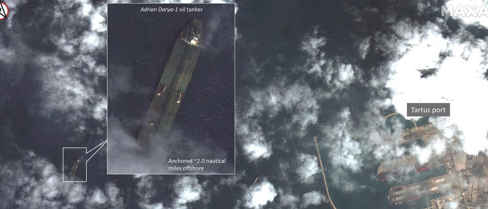 Ein Satellitenbild des iranischen Öltankers „Adrian Darya-1“.